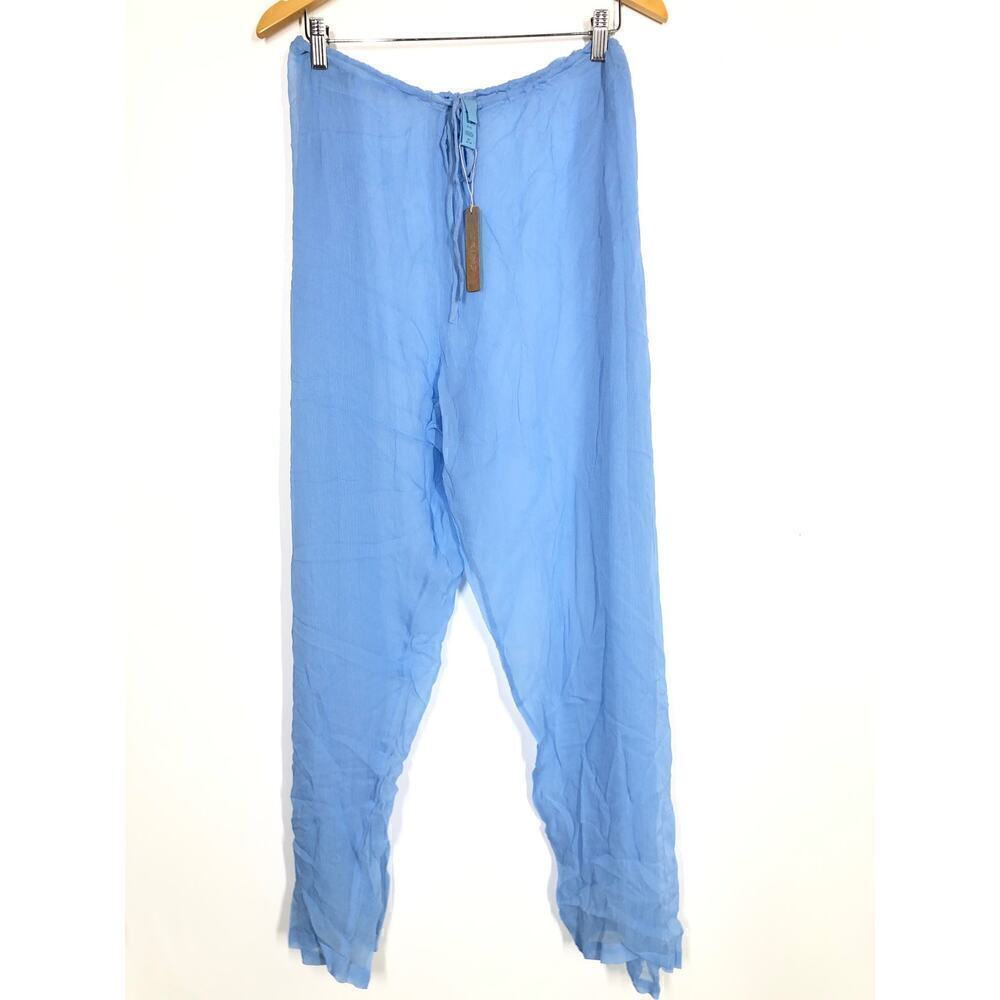 SKIMS Crinkle Silk Chiffon Cover Up Pants Drawstring Sheer Iris Blue NWT Size 4X